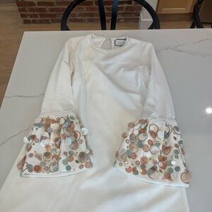 White Dress with Embellished Sleeves